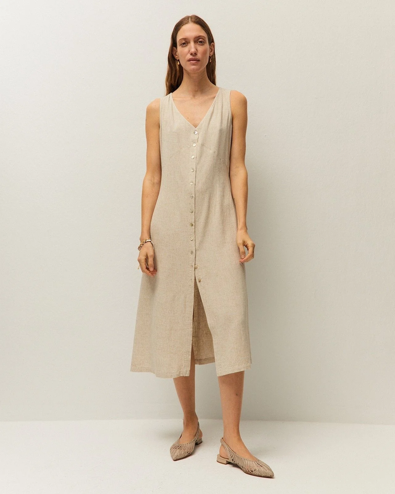 Vestido abotonado lino - Image 3
